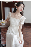 New Fashion Simple Creamy White Short Sleeves Design Women Long Dress HZ1024