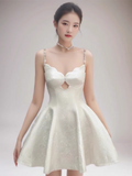 Fashion Beige Pearl Design A-line Spaghetti Strap Party Dress Homecoming Dress HZ1024