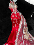 Gorgeous Sparkling Red Beaded Sequined Embroidery Design Elegant Mermaid Prom Dress Evening Dress HZ1024