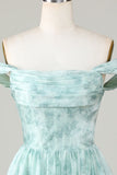 New Fashion Light Green Floral Design A-line Off-the-shoulder Homecoming Dress HZ1024
