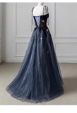 Vintage Navy Blue A-Line Evening Gown Star-studded Spaghetti Strap Party Dress Long Formal Dress HZ1024