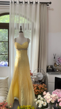Retro Yellow Shiny Backless Design A-line Elegant Chiffon Evening Dress Prom Dress HZ1024