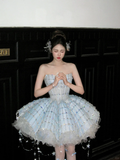 Gorgeous Shiny Light Blue Sequined A-Line Strapless Design Tiered Party Dress Homecoming Dress HZ1024
