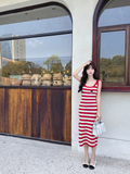 New Fashion Red Streak Casual Sleeveless Spaghetti Strap Dress HZ1024