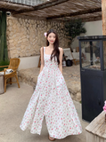 Retro Fashion Floral Design Beach Holiday A-line Spaghetti Strap Dress HZ1024