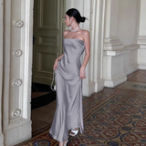 Enchanting Silvery Strapless Satin Mermaid Long Prom Dress Evening Dress HZ1024
