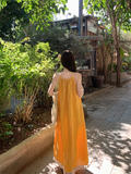 Simple Fashion Yellow Loose-fitting Design Beach Holiday A-line Long Spaghetti Strap Dress HZ1024