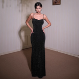 New Elegant Black Lace Spaghetti Strap Dress Sexy Evening Dress HZ1024
