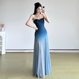 Simple Gradient Blue Sweetheart Strapless A-Line Summer Dresses Prom Dress Evening Dress HZ1024