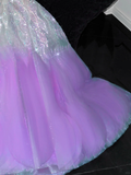 Gorgeous Purple Shiny Sequin Princess Dress Elegant A-Line Floor-length Evening Dress Prom Dresses HZ1024