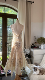 Vintage Beige Spaghetti Strap Beaded Design Romantic Chiffon Evening Dress Prom Dress HZ1024