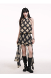 Simple Fashion Leopard Print Plaid Style Halter Dress HZ1024