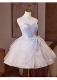 Chic Sequin A-line Sweetheart Tulle Strapless Party Dresses Homecoming Dresses, HZ1024