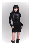 New fashion Dress Chain Design Black Turtleneck Knitted Base Long-sleeved Dress HZ1024