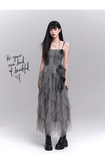 Simple Fashion Gray Rose Flower Design Women Spaghetti Strap Dress HZ1024