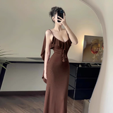 New Simple Fashion Black Brown Slim-fit Spaghetti Strap Dress HZ1024