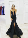 Simple Black satin long prom dress, black evening dress HZ1024