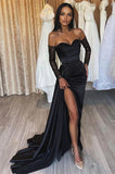 AMAZING LONG BLACK MERMAID FRONT SPLIT LONG SEQUINS EVENING PARTY GOWNS HZ1024