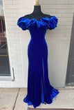 Royal Blue Off-the-Shoulder Ruffled Mermaid Long Prom Dress HZ1024