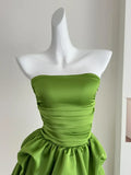 Simple Green Strapless Ruffled Hem Design A-line Mini Party Dress Homecoming Dress HZ1024