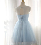 Charming Light Blue Tulle Satin Design Prom Dress A-line Homecoming Dress HZ1024