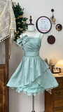 Vintage Light Green Ruffle Bow Design A-line Elegant Homecoming Dress Birthday Dress Party Dress HZ1024