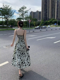 New Fashion Stylish Floral High-waisted Spaghetti Strap Dress HZ1024