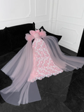 Vintage Pink Applique Bow Design A-Line Prom Dress Evening Dress HZ1024