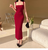 Women New Simple Fashion Solid Color Slim-fit Spaghetti Strap Dress HZ1024