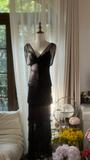 Vintage Black Applique Elegant Design A-line Romantic Chiffon Evening Dress Prom Dress HZ1024