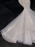 Gorgeous Ivory Sweetheart Tulle Sparkling Sequin Design Elegant Mermaid Floor-length Wedding Dress HZ1024