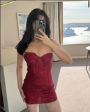 Fashion Red Sequin Bodycon Design A-line Party Dress Homecoming Dress HZ1024