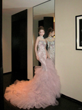 Gorgeous Glittering Pink Beaded Sequin Strapless Mermaid Design Elegant Prom Dress Evening Dress HZ1024