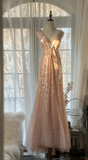 Vintage Champagne Sparkling Sequin Design Romantic Chiffon Evening Dress Prom Dress HZ1024