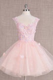 Cute Pink 3D Butterfly Design A-line Tulle Backless Short Homecoming Dress HZ1024
