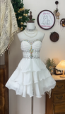 Vintage Sweetheart Beaded Design A-line Elegant Chiffon Strapless Homecoming Dress Party Dress HZ1024