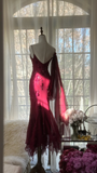 Elegant Burgundy Spaghetti Strap Gorgeous Beaded Sparkling Chiffon Evening Dress Prom Dres HZ1024