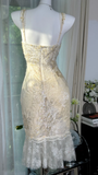 Vintage Ivory Lace Homecoming Dress Shiny Sequin V-neck Sheath Party Dress Cocktail Dress HZ1024