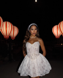 Vintage White Lace Embroidery Spaghetti Strap Design A-line Party Dress Homecoming Dress HZ1024