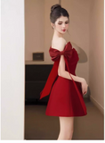 New Fashion Red Off-the-shoulder Bow Design A-line Party Dress Homecoming Dress HZ1024
