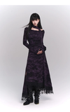 New Gothic Style Fashion Bell Sleeve Design Sense Long-sleeved Split Dress HZ1024