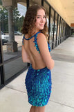 Fashion Blue Sequin V-Neck Bodycon Design Homecoming Dresses HZ1024