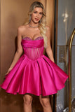Charming Fuchsia Sweetheart Corset Beading Design A-line Strapless Homecoming Dress HZ1024