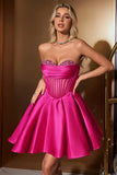 Charming Fuchsia Sweetheart Corset Beading Design A-line Strapless Homecoming Dress HZ1024