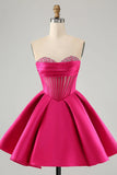 Charming Fuchsia Sweetheart Corset Beading Design A-line Strapless Homecoming Dress HZ1024