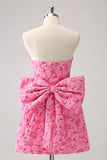 Vintage Rose Pink Bow Design A-line Floral Sleeveless Strapless Homecoming Dress HZ1024