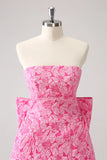 Vintage Rose Pink Bow Design A-line Floral Sleeveless Strapless Homecoming Dress HZ1024