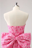 Vintage Rose Pink Bow Design A-line Floral Sleeveless Strapless Homecoming Dress HZ1024