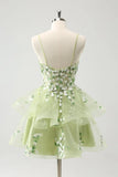 Vintage Mint Green Floral Embroidery Design A-line Spaghetti Strap Homecoming Dress HZ1024