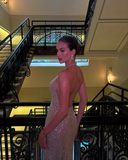 Vintage Shiny Sequin Sheath Prom Dress V-neck Evening Dress Long Formal Dress HZ1024